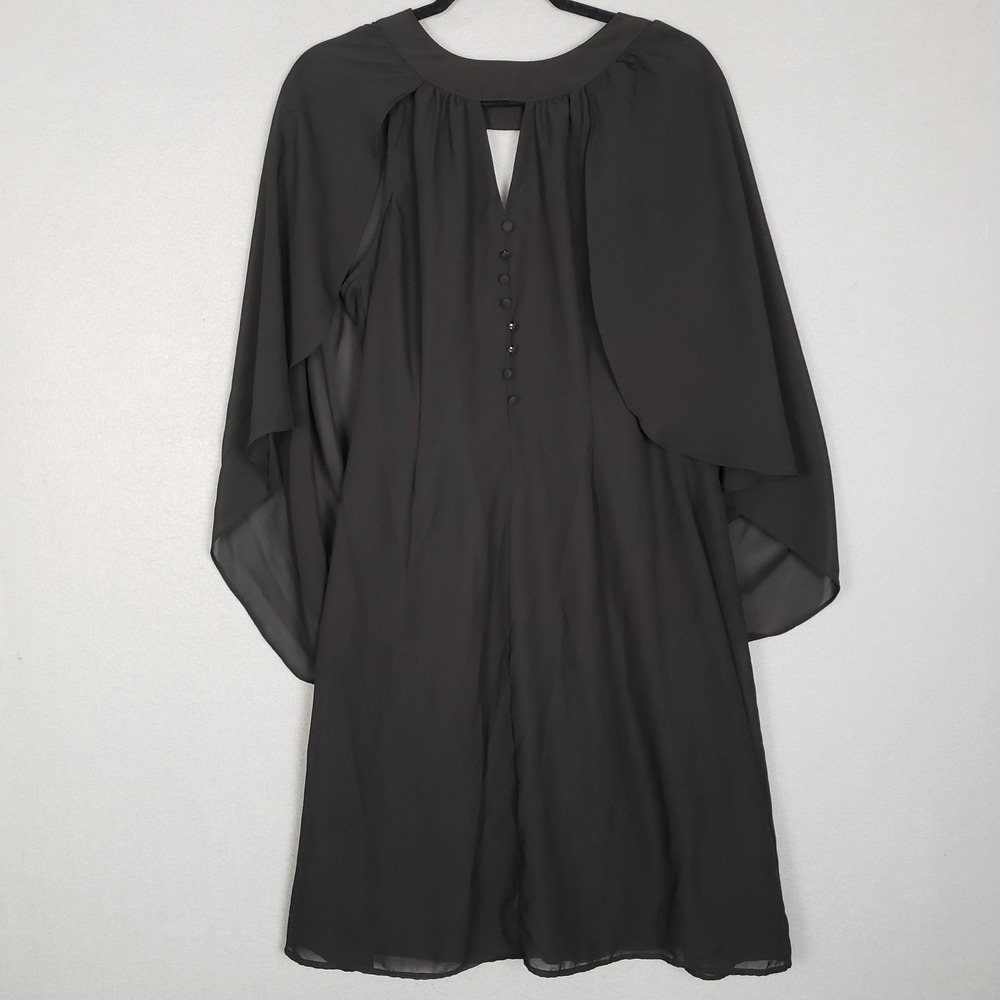 ModCloth Size L Chiffon Layered Cape Dress Black Midi Whimsigoth Cocktail Party - Picture 1 of 9
